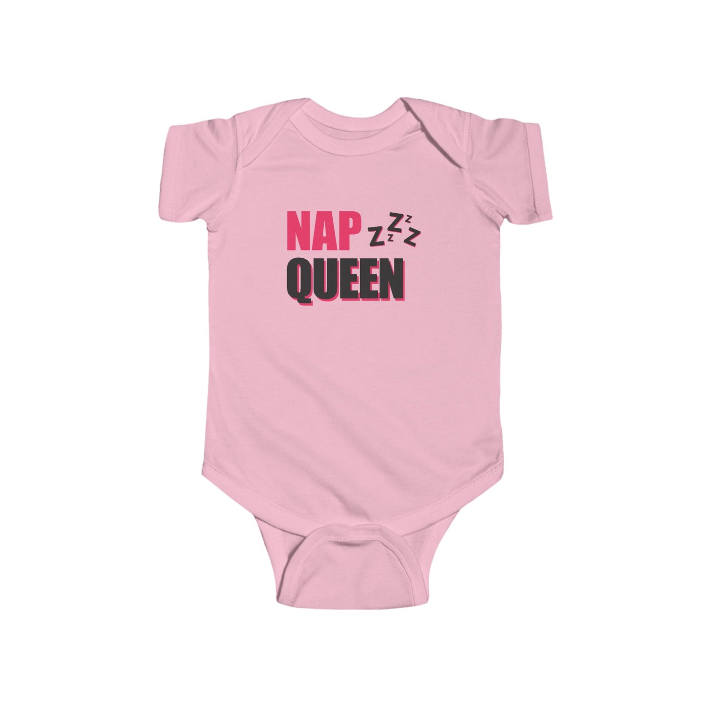 Nap Queen Infant Bodysuit – Cute Pink & Black Baby Onesie with ‘Nap Queen’ Text