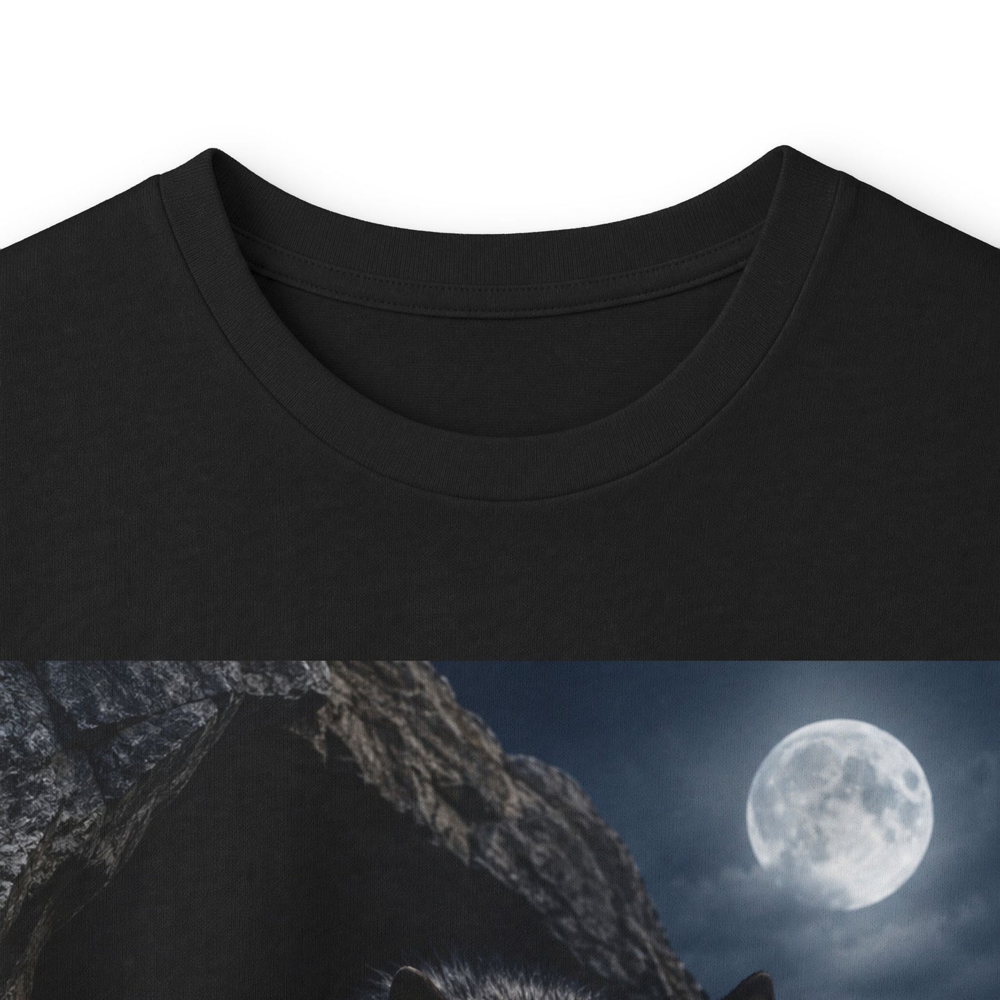 Wolf Moon Long Sleeve Tee — Realistic Wolf Night Graphic