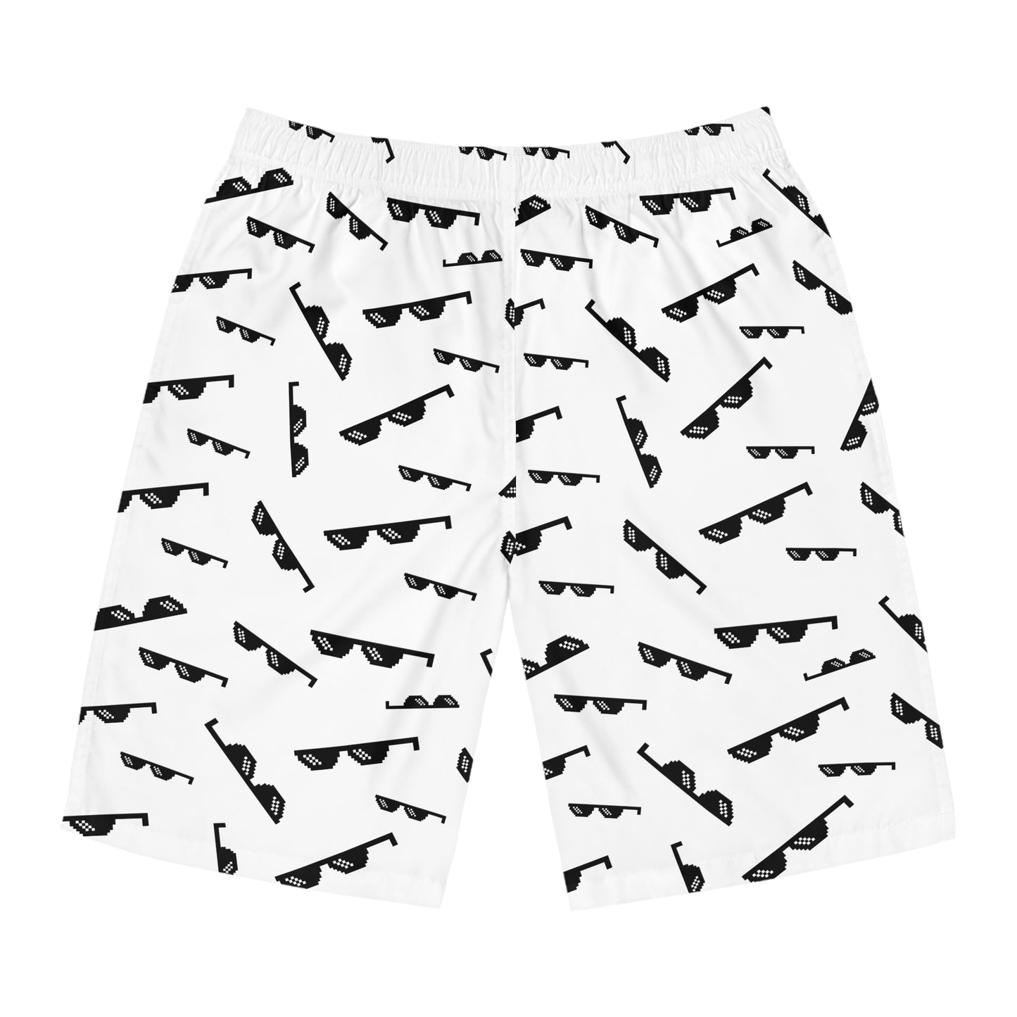 Sunglasses Print Board Shorts — Black & White All-Over Swim Trunks