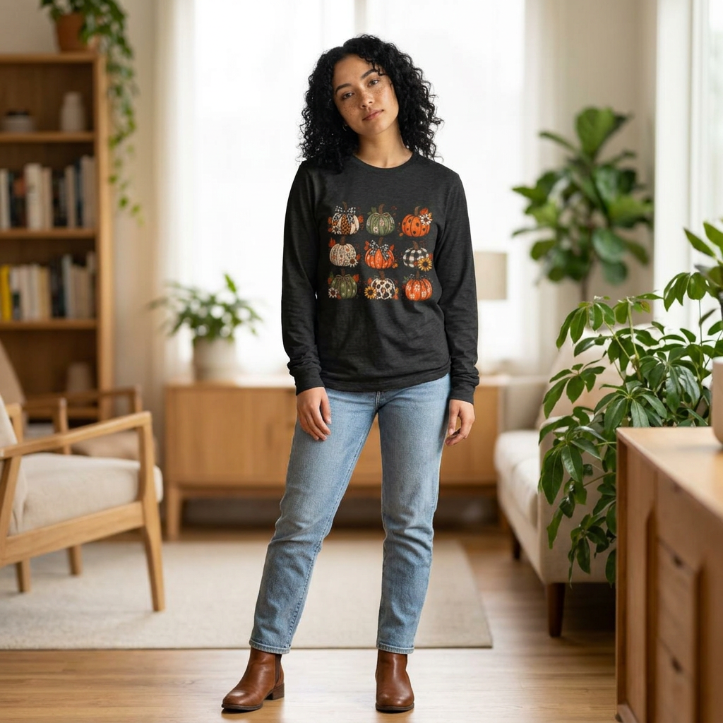 Autumn Patchwork Pumpkins Long Sleeve Tee