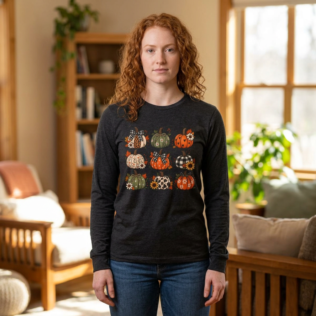 Autumn Patchwork Pumpkins Long Sleeve Tee