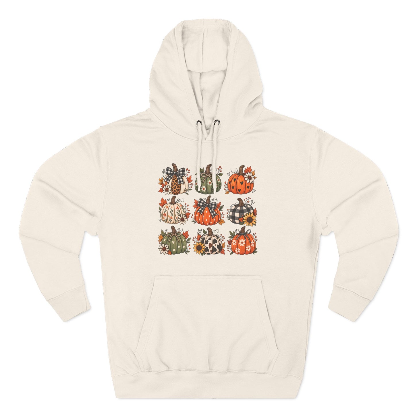 Pumpkin Patch Panel Hoodie — Fall Plaid & Floral Pumpkin Design