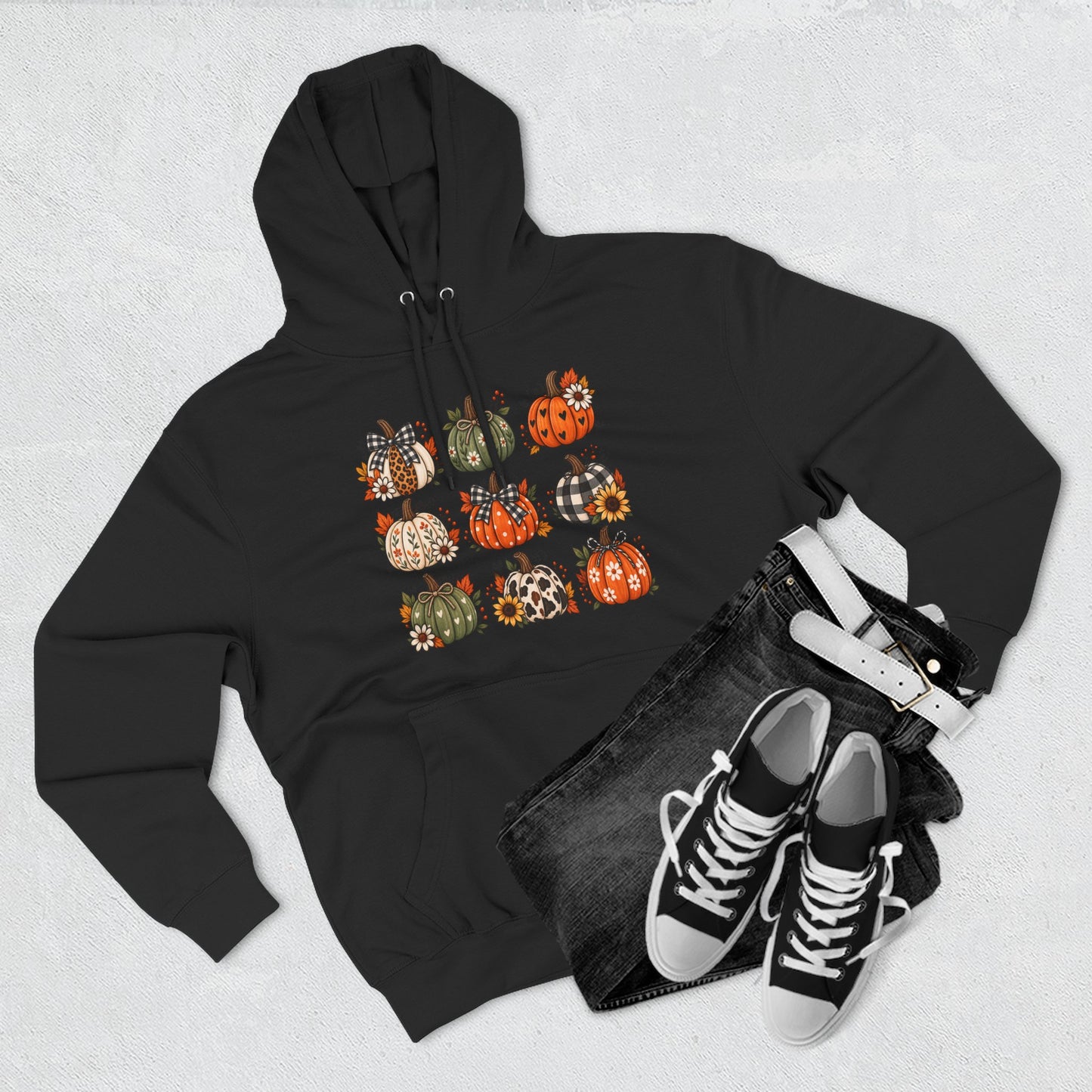 Pumpkin Patch Panel Hoodie — Fall Plaid & Floral Pumpkin Design