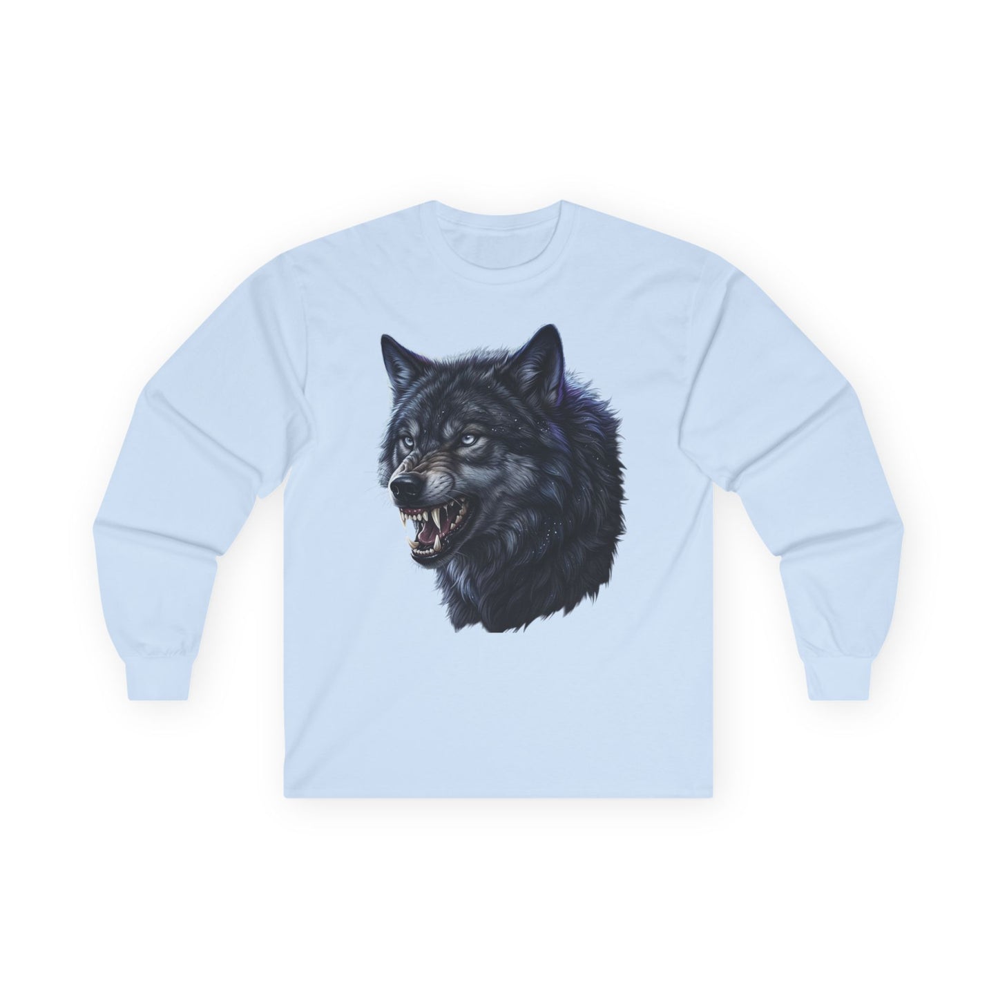 Black Wolf Head Long Sleeve Tee — Fierce Wildlife Graphic Shirt