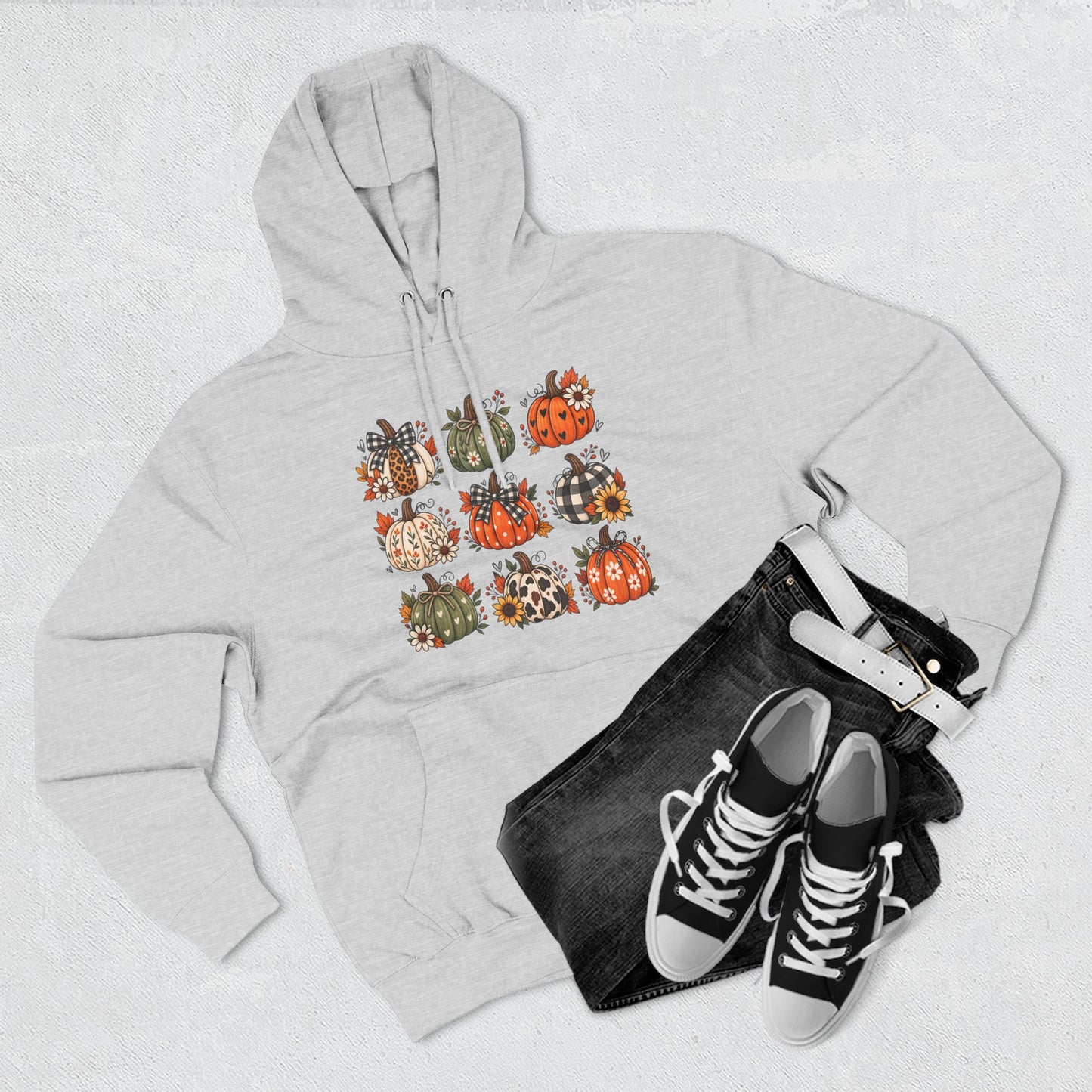 Pumpkin Patch Panel Hoodie — Fall Plaid & Floral Pumpkin Design
