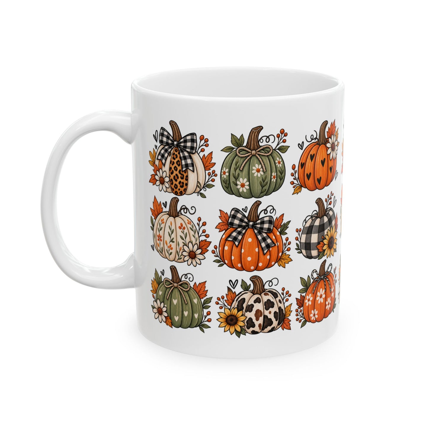 Autumn Patchwork Pumpkins Mug — Fall Pumpkin Coffee Cup (11oz & 15oz)