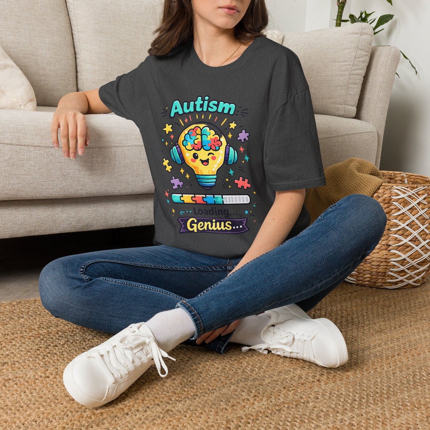 Autism Awareness T-Shirt — Cute 'Loading Genius' Puzzle Lightbulb Design