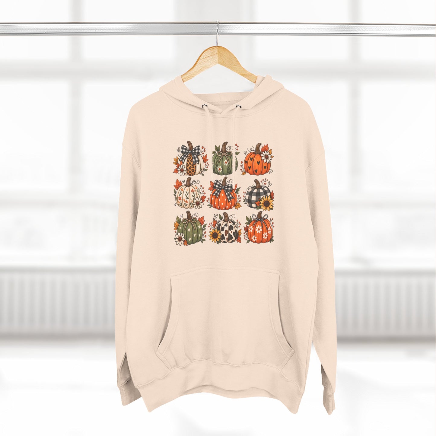 Pumpkin Patch Panel Hoodie — Fall Plaid & Floral Pumpkin Design
