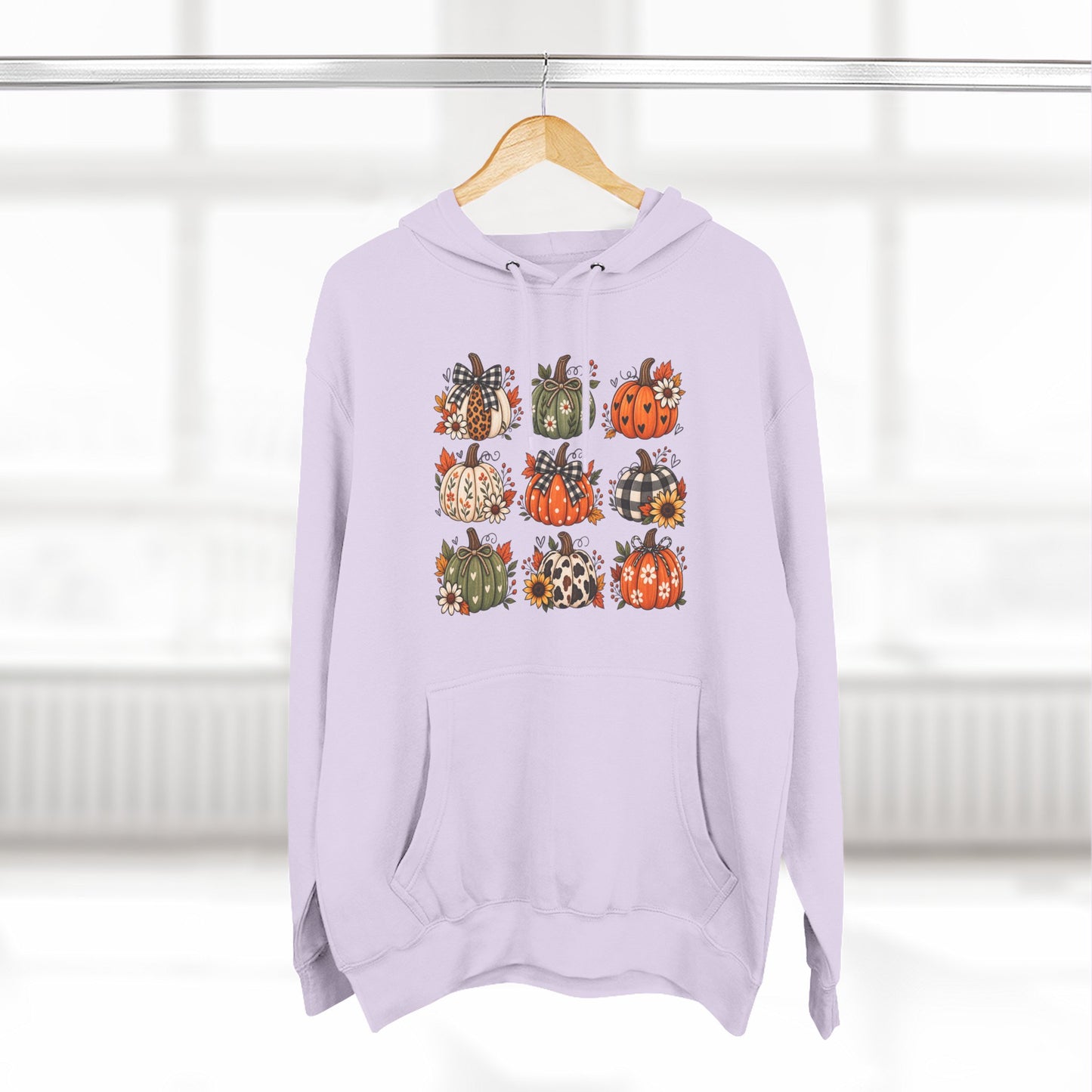 Pumpkin Patch Panel Hoodie — Fall Plaid & Floral Pumpkin Design