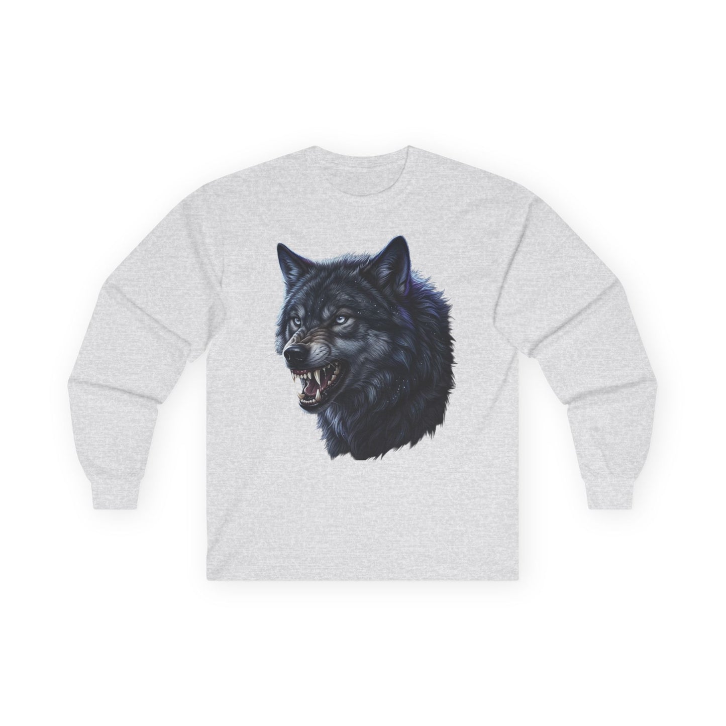 Black Wolf Head Long Sleeve Tee — Fierce Wildlife Graphic Shirt