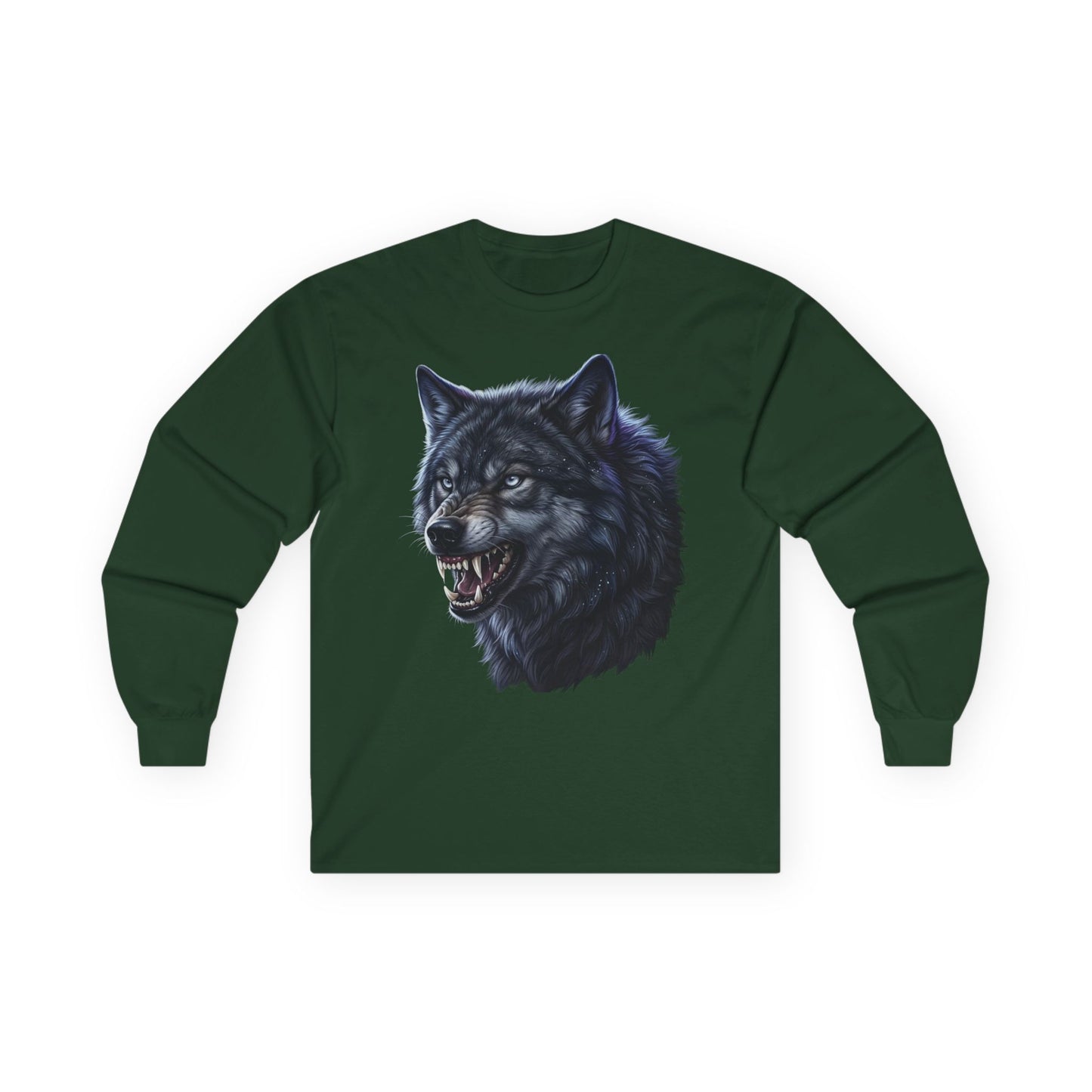 Black Wolf Head Long Sleeve Tee — Fierce Wildlife Graphic Shirt