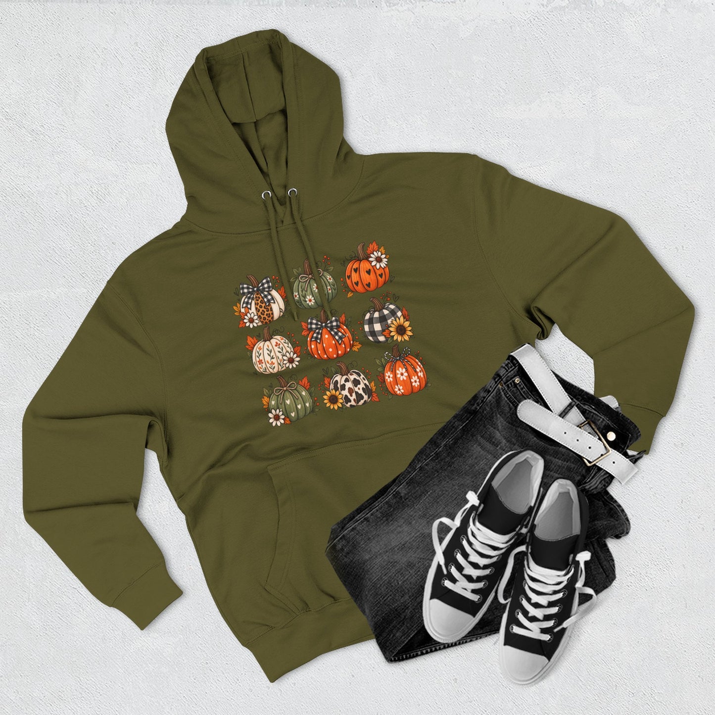 Pumpkin Patch Panel Hoodie — Fall Plaid & Floral Pumpkin Design
