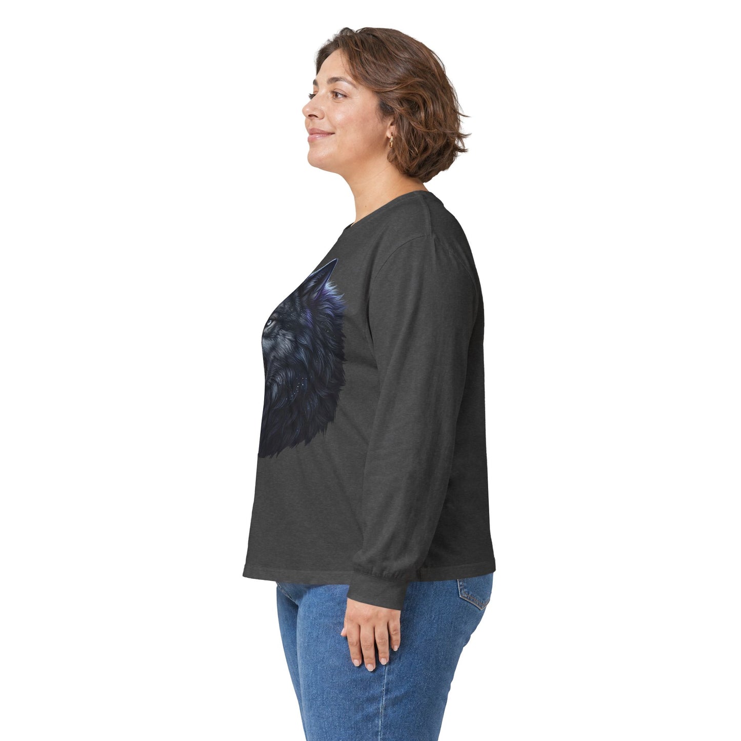 Black Wolf Head Long Sleeve Tee — Fierce Wildlife Graphic Shirt
