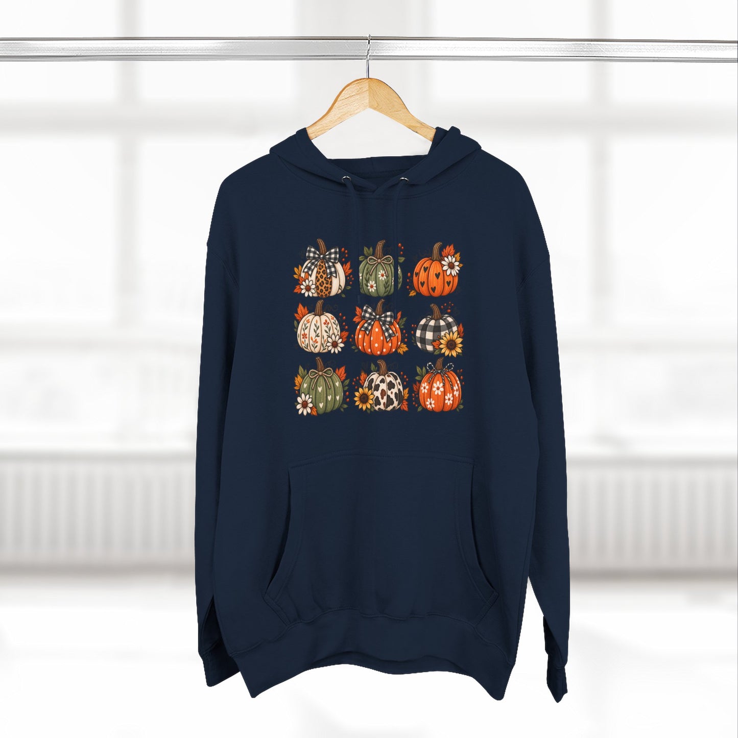 Pumpkin Patch Panel Hoodie — Fall Plaid & Floral Pumpkin Design