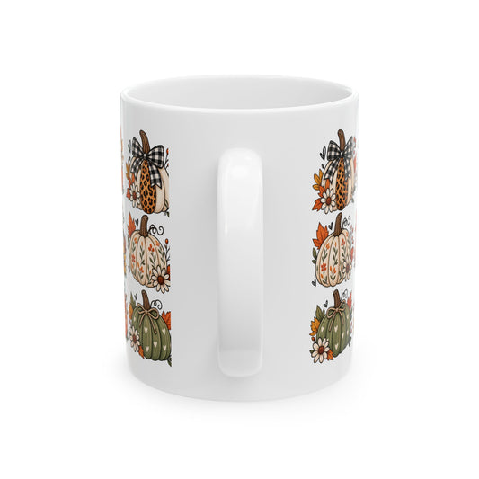 Autumn Patchwork Pumpkins Mug — Fall Pumpkin Coffee Cup (11oz & 15oz)
