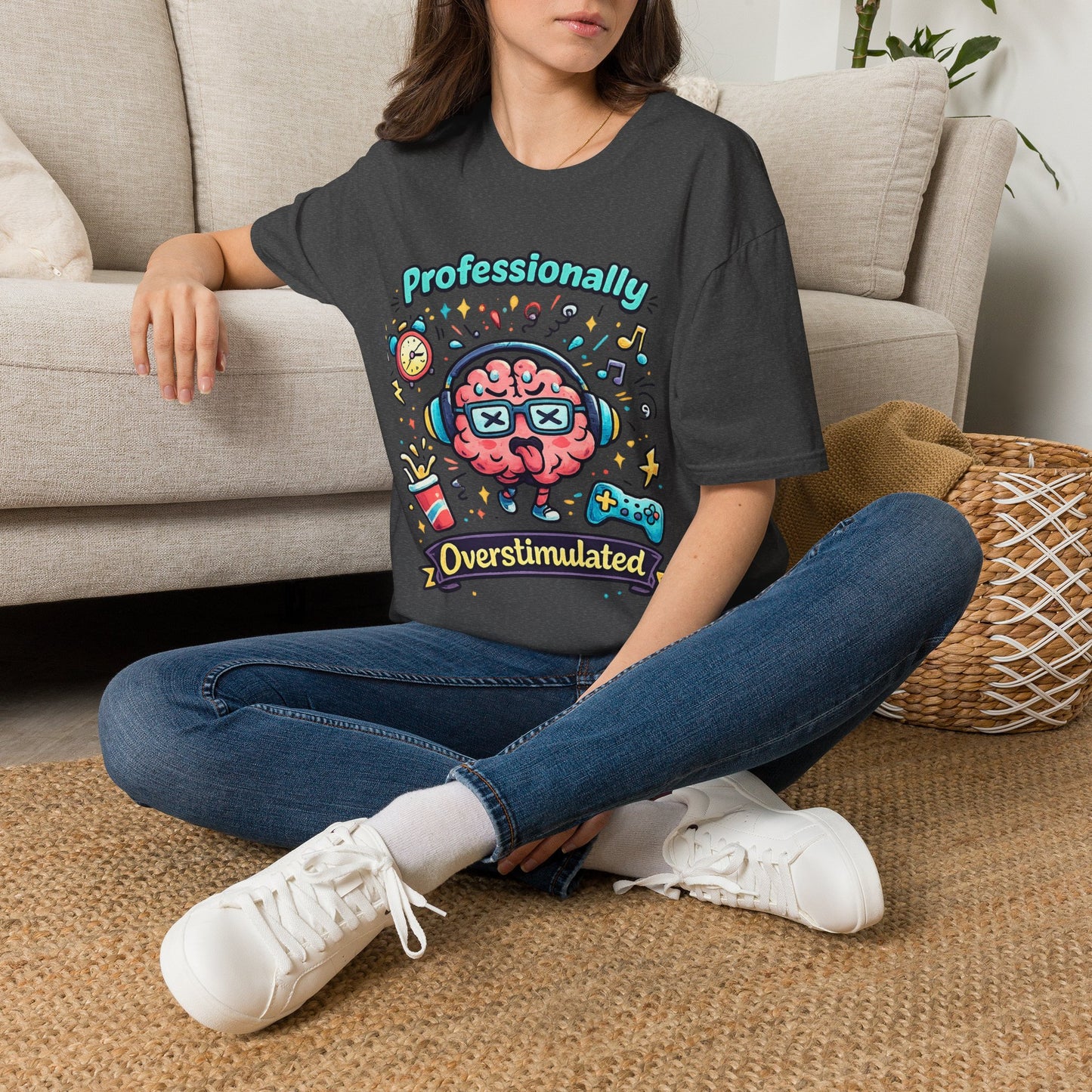 T-Shirt — 'Professionally Overstimulated' Cute Brain Graphic Tee