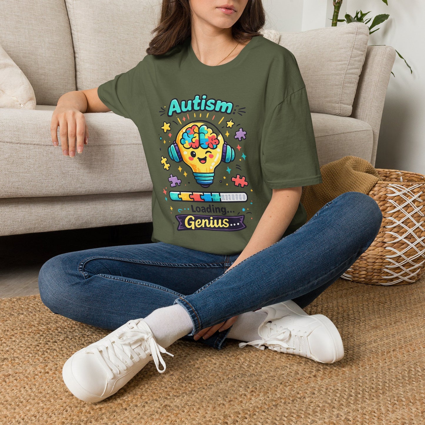 Autism Awareness T-Shirt — Cute 'Loading Genius' Puzzle Lightbulb Design