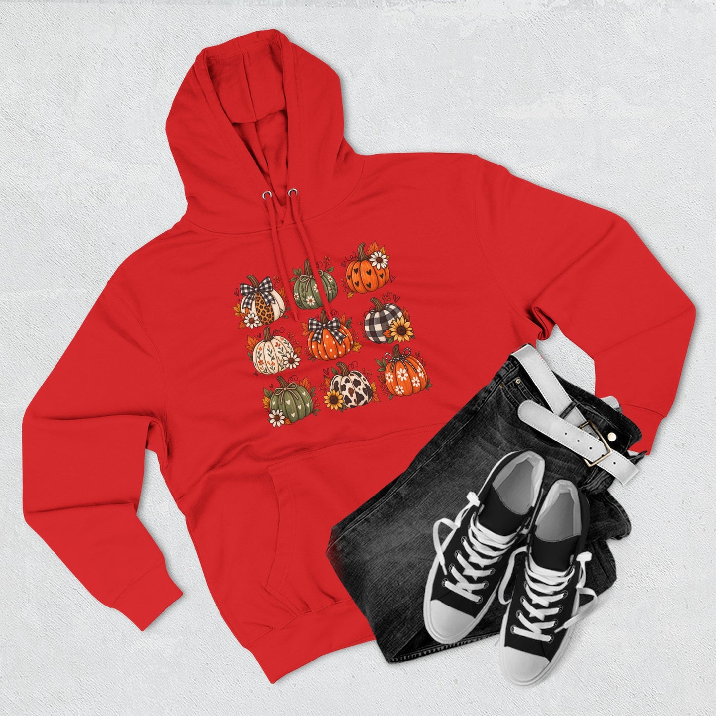 Pumpkin Patch Panel Hoodie — Fall Plaid & Floral Pumpkin Design