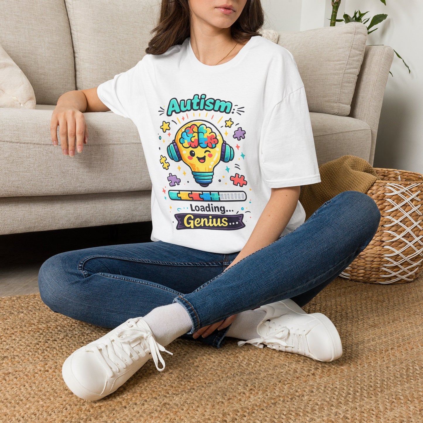 Autism Awareness T-Shirt — Cute 'Loading Genius' Puzzle Lightbulb Design
