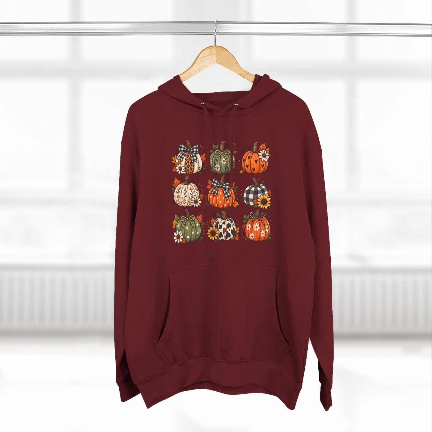 Pumpkin Patch Panel Hoodie — Fall Plaid & Floral Pumpkin Design