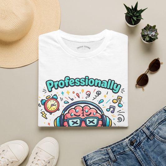 T-Shirt — 'Professionally Overstimulated' Cute Brain Graphic Tee