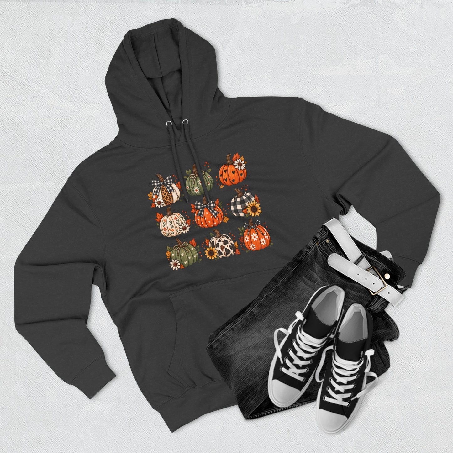 Pumpkin Patch Panel Hoodie — Fall Plaid & Floral Pumpkin Design