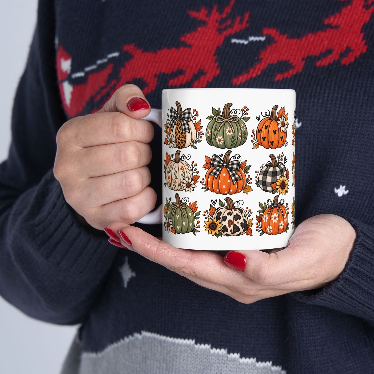 Autumn Patchwork Pumpkins Mug — Fall Pumpkin Coffee Cup (11oz & 15oz)