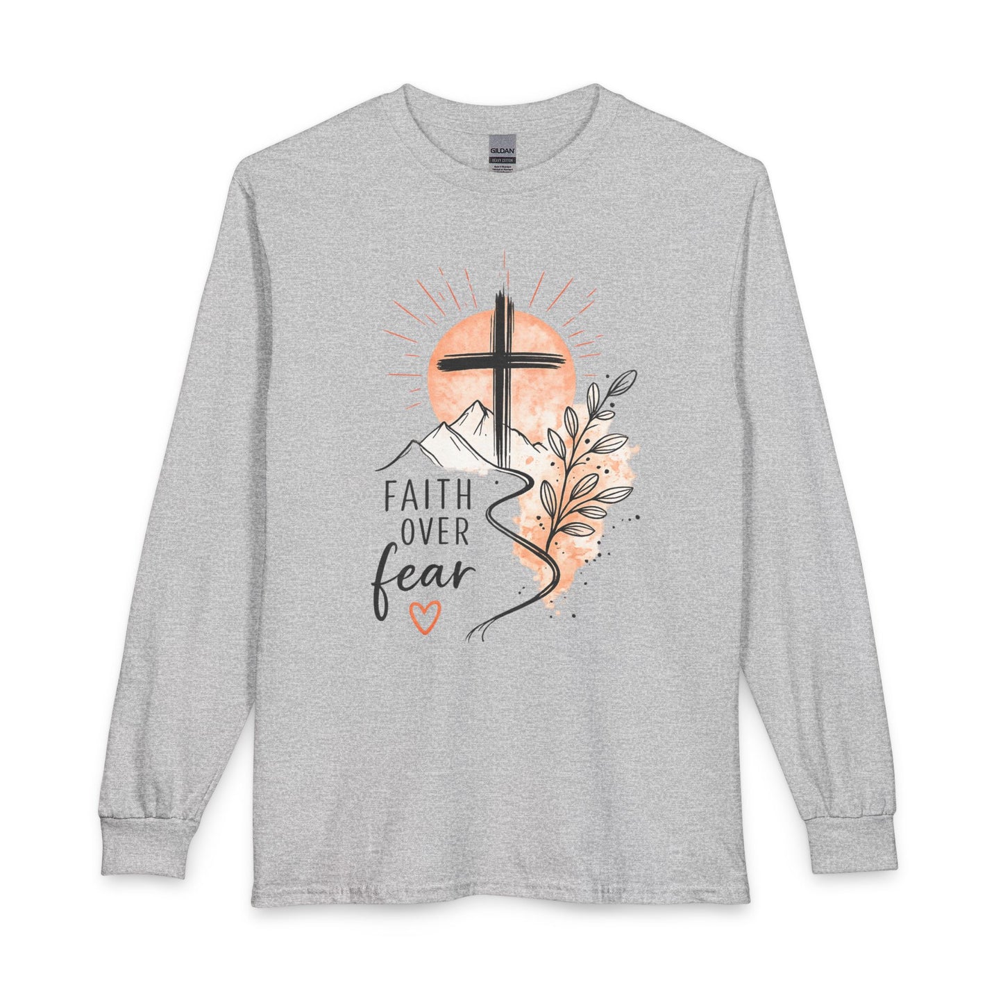 Faith Over Fear Long Sleeve Tee — Christian Cross Mountain Design