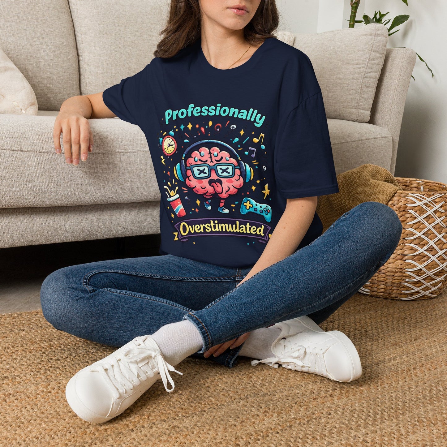 T-Shirt — 'Professionally Overstimulated' Cute Brain Graphic Tee