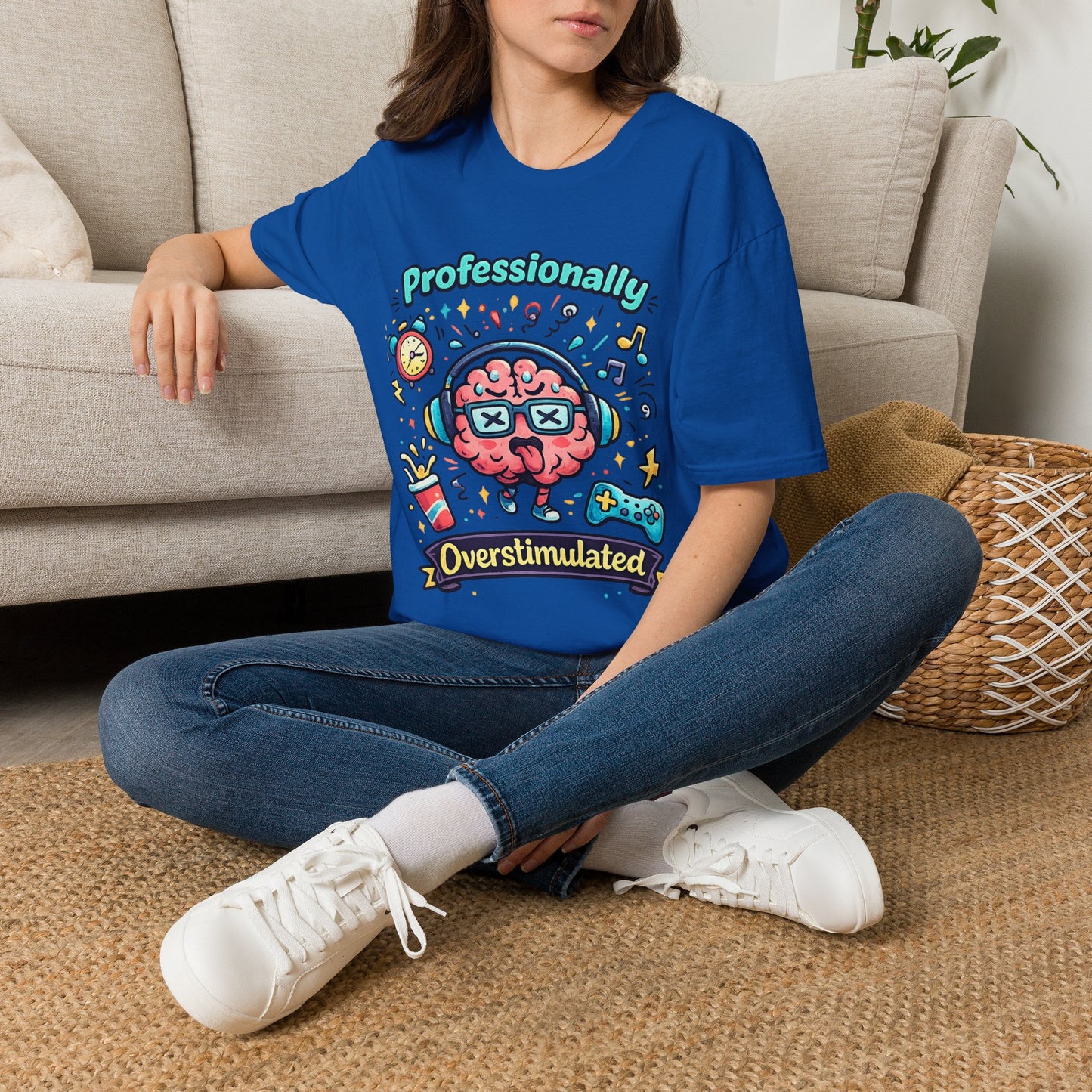 T-Shirt — 'Professionally Overstimulated' Cute Brain Graphic Tee