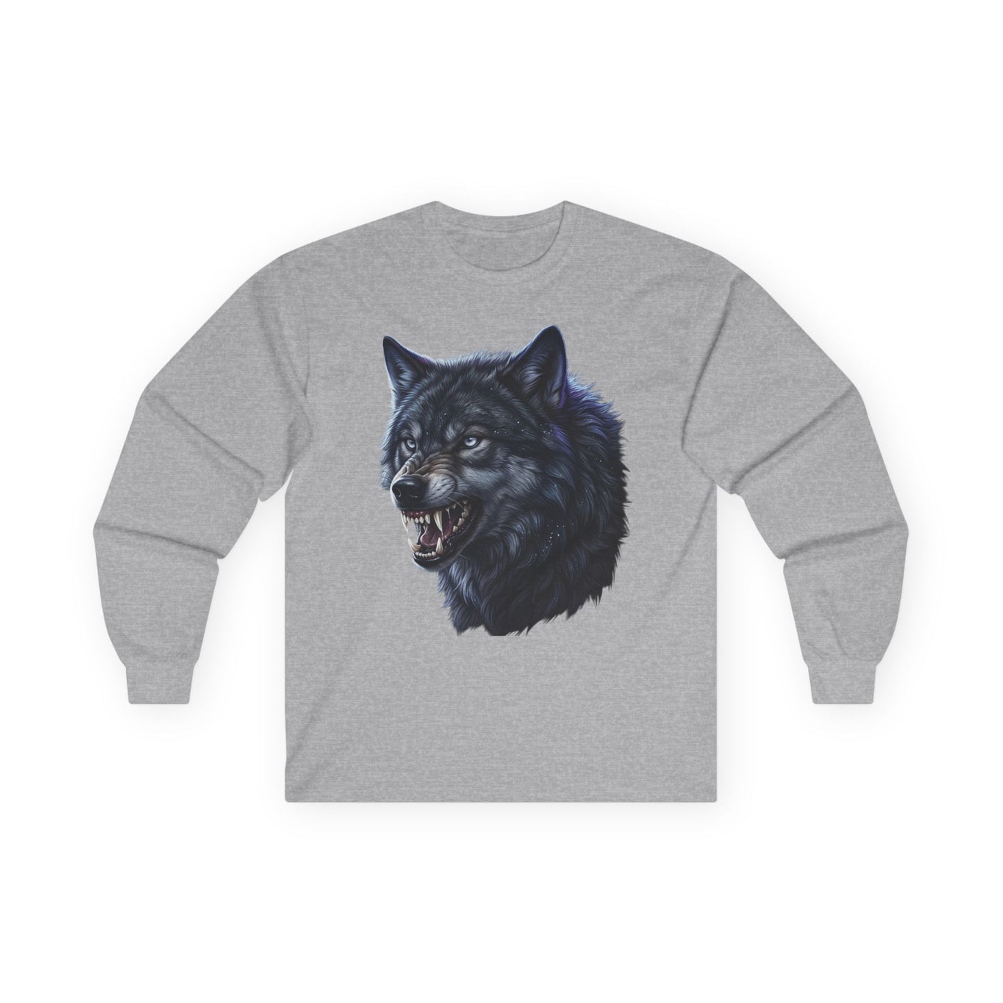 Black Wolf Head Long Sleeve Tee — Fierce Wildlife Graphic Shirt