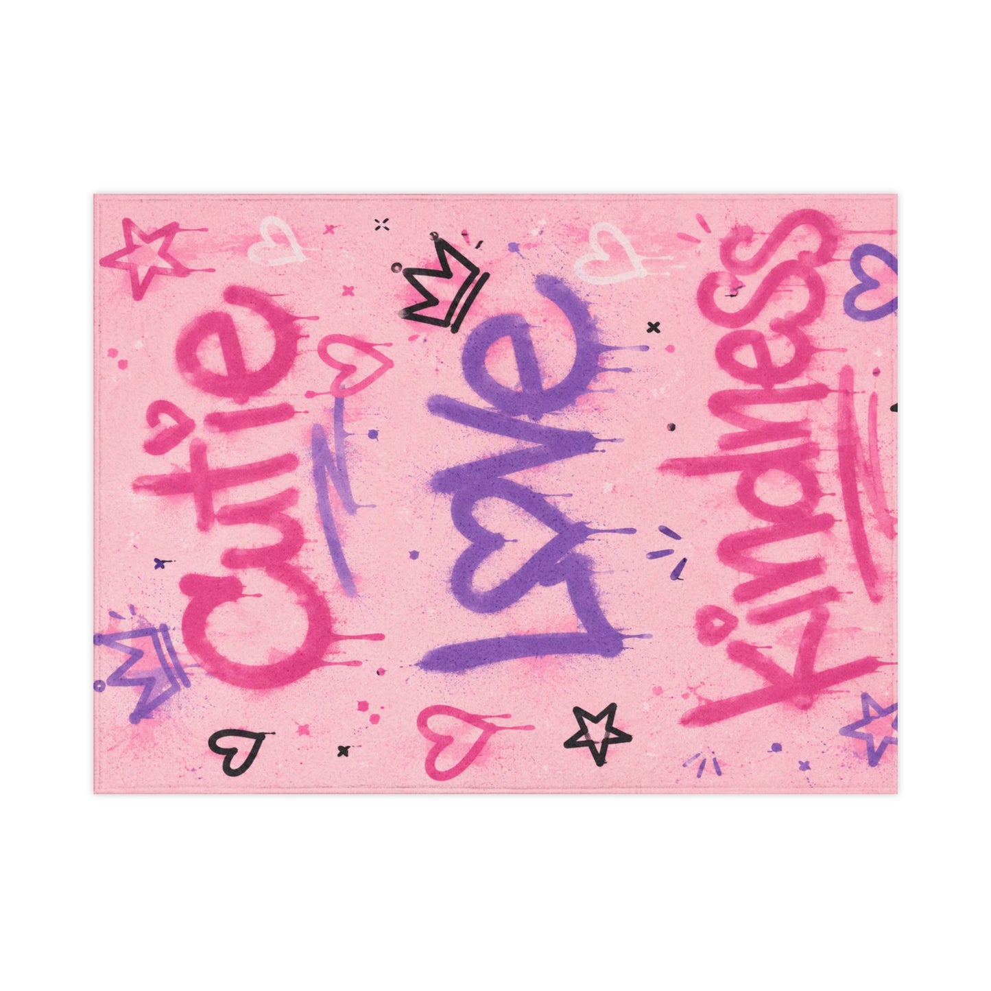 Toddler Blanket – Pink 'Cutie Love Kindness' Graffiti Plush Throw