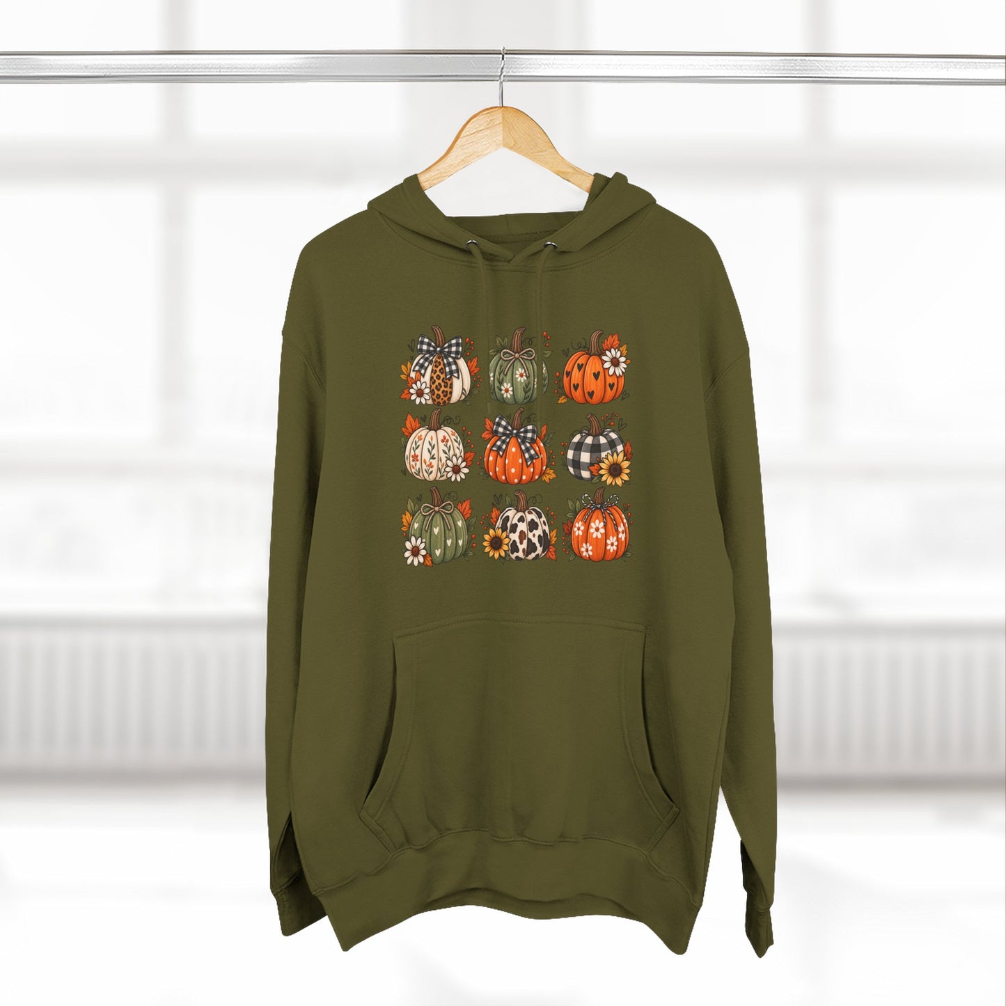 Pumpkin Patch Panel Hoodie — Fall Plaid & Floral Pumpkin Design