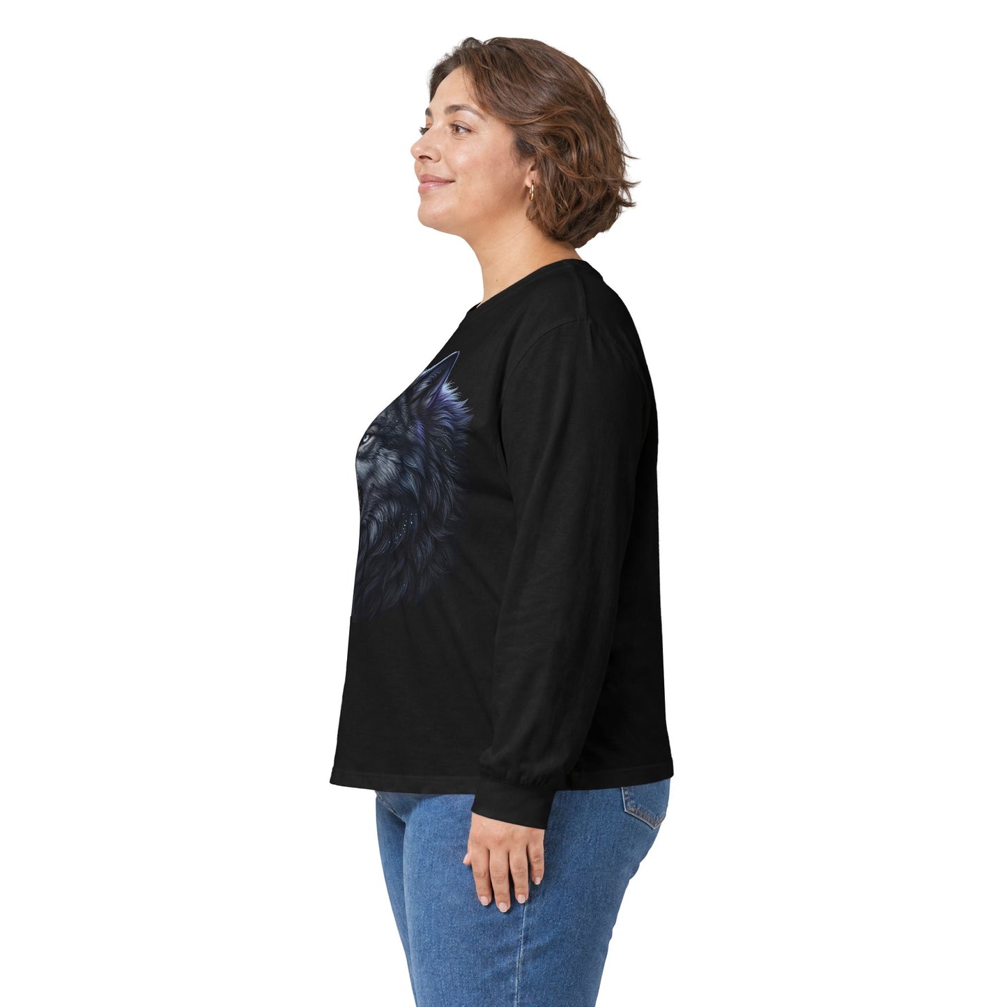 Black Wolf Head Long Sleeve Tee — Fierce Wildlife Graphic Shirt