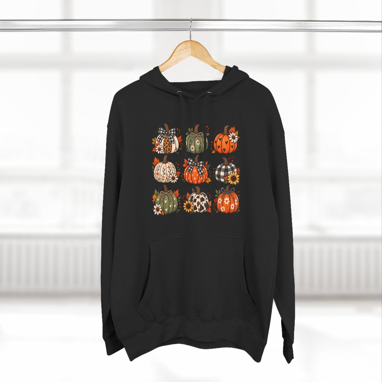 Pumpkin Patch Panel Hoodie — Fall Plaid & Floral Pumpkin Design
