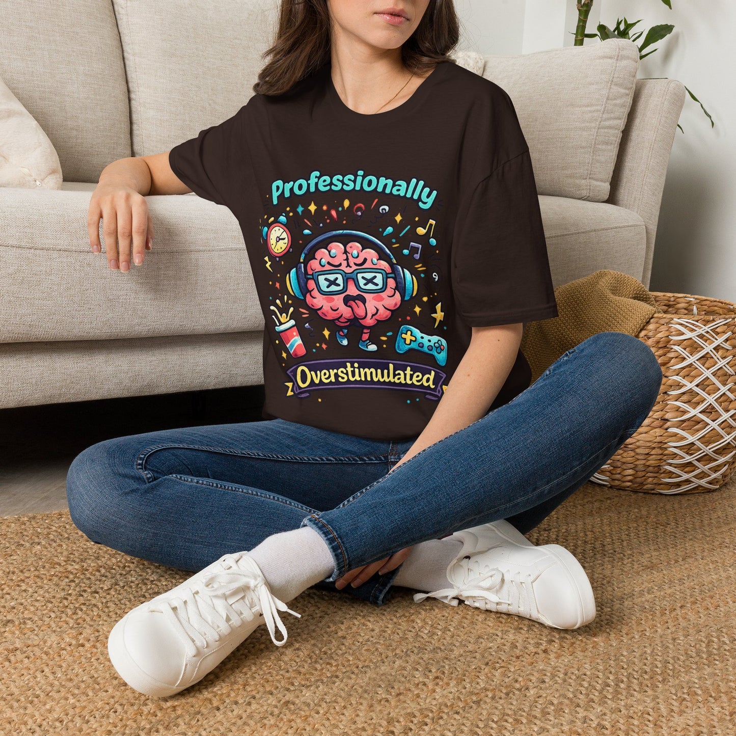 T-Shirt — 'Professionally Overstimulated' Cute Brain Graphic Tee