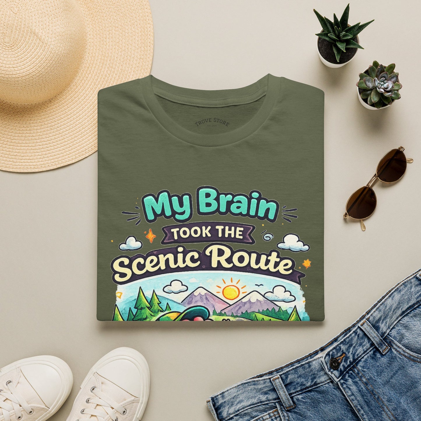Scenic Route T-Shirt — "My Brain Took the Scenic Route" Road Trip Tee