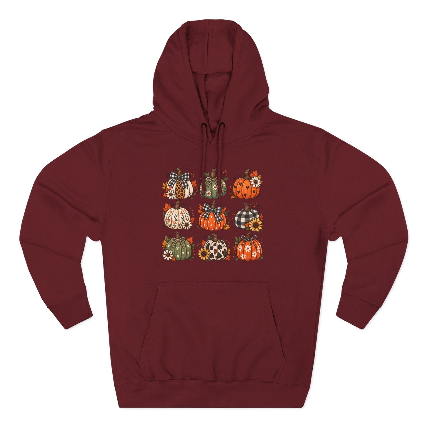 Pumpkin Patch Panel Hoodie — Fall Plaid & Floral Pumpkin Design