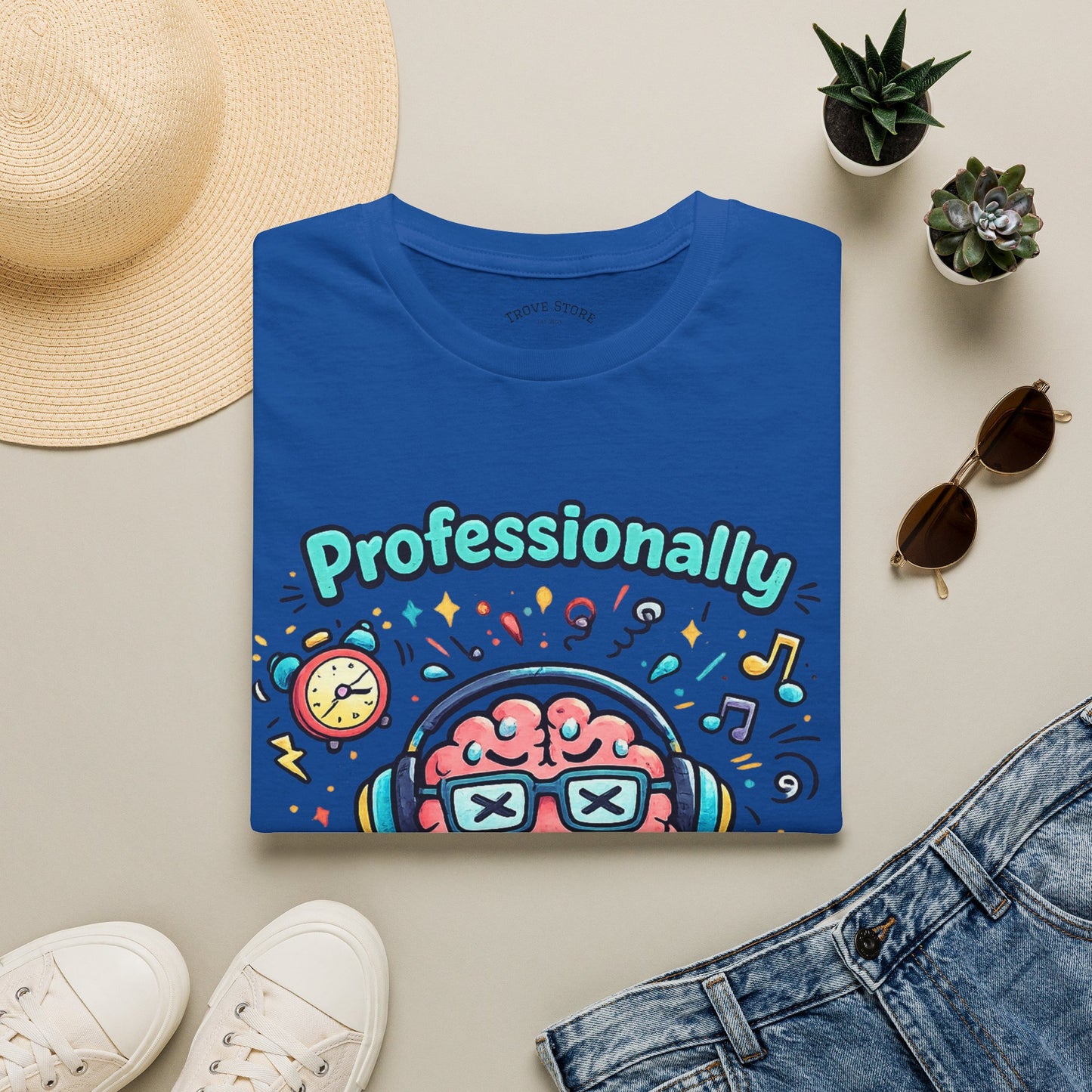 T-Shirt — 'Professionally Overstimulated' Cute Brain Graphic Tee
