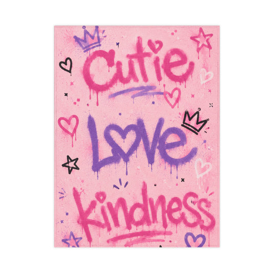 Toddler Blanket – Pink 'Cutie Love Kindness' Graffiti Plush Throw