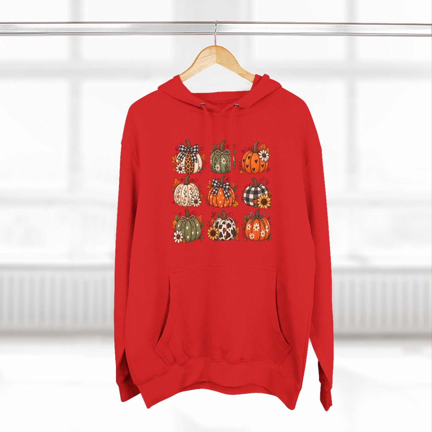Pumpkin Patch Panel Hoodie — Fall Plaid & Floral Pumpkin Design