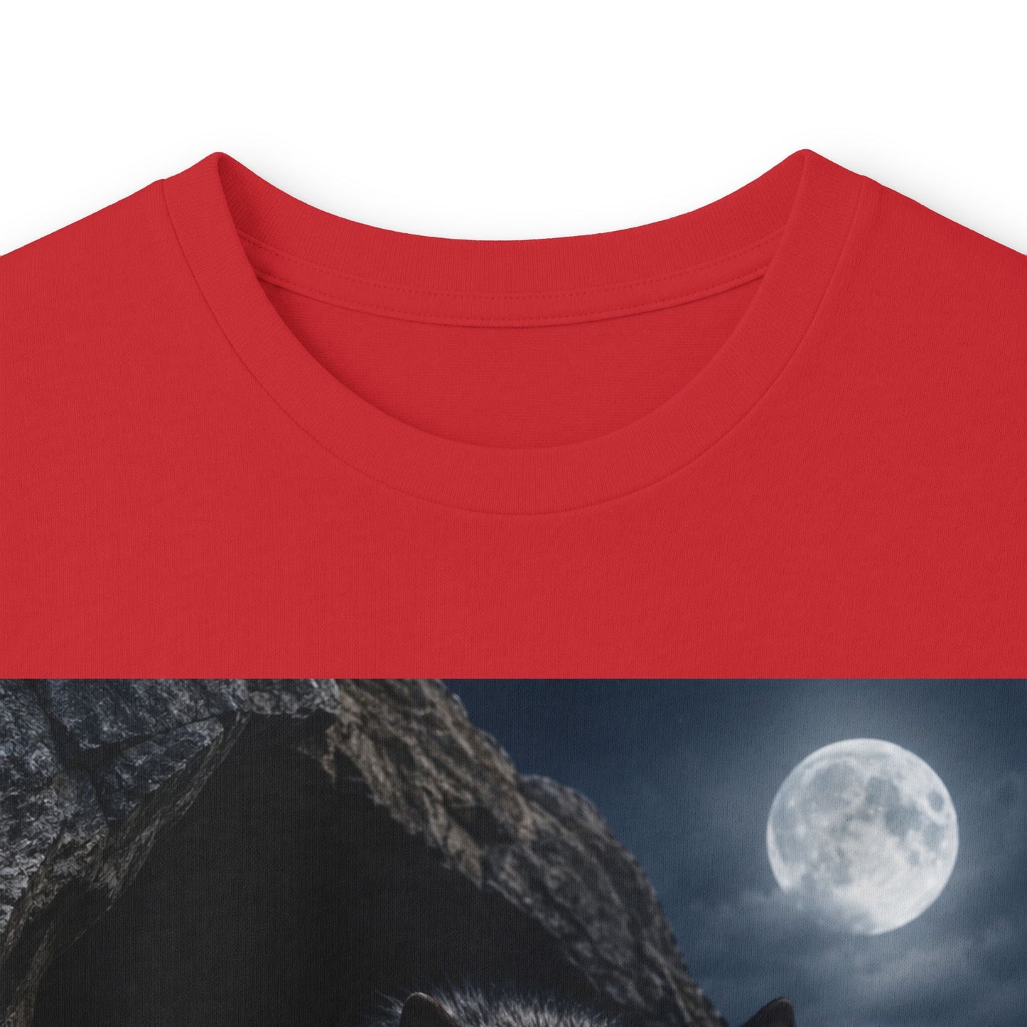 Wolf Moon Long Sleeve Tee — Realistic Wolf Night Graphic