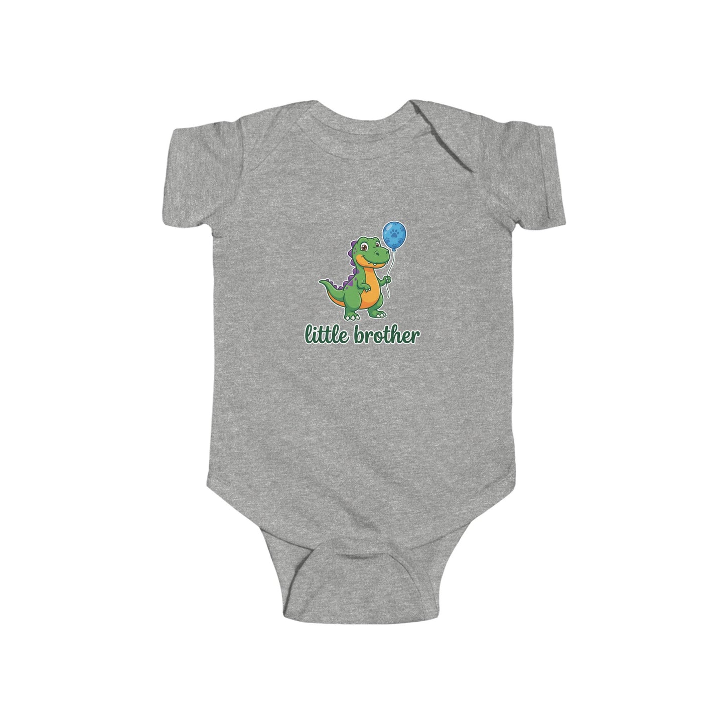 Little Brother Dinosaur Baby Bodysuit - Cute Green Dino with Balloon