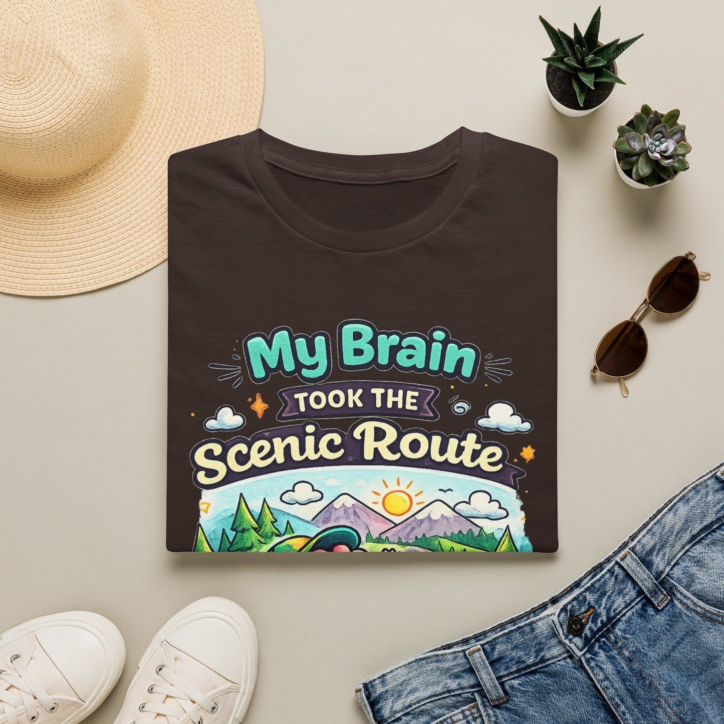 Scenic Route T-Shirt — "My Brain Took the Scenic Route" Road Trip Tee