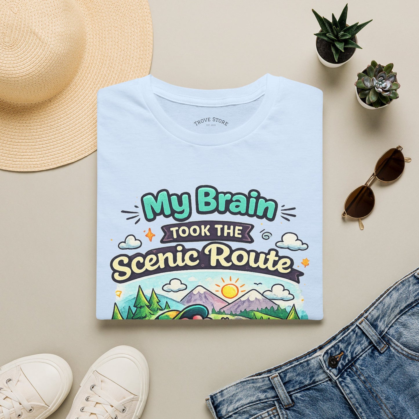 Scenic Route T-Shirt — "My Brain Took the Scenic Route" Road Trip Tee