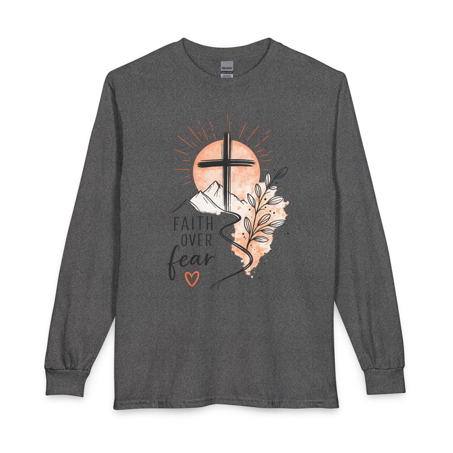 Faith Over Fear Long Sleeve Tee — Christian Cross Mountain Design