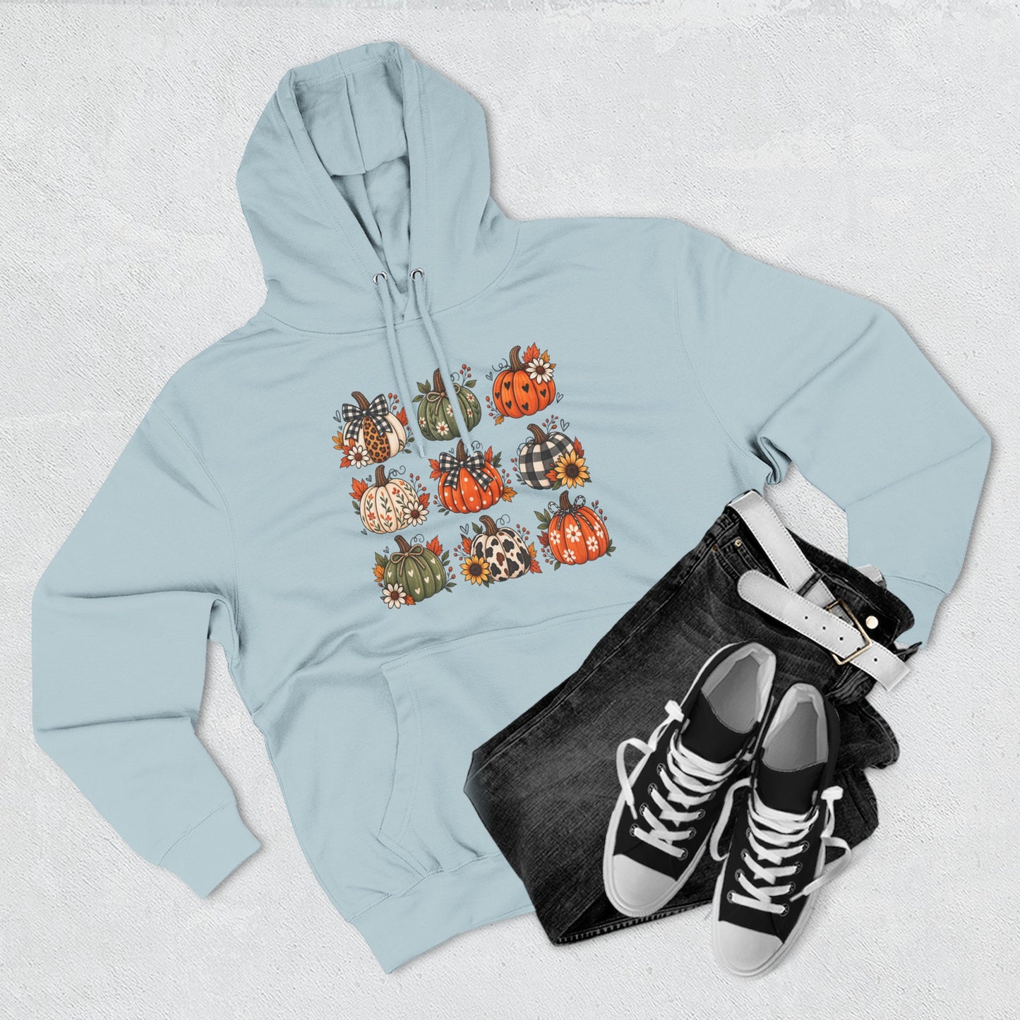 Pumpkin Patch Panel Hoodie — Fall Plaid & Floral Pumpkin Design
