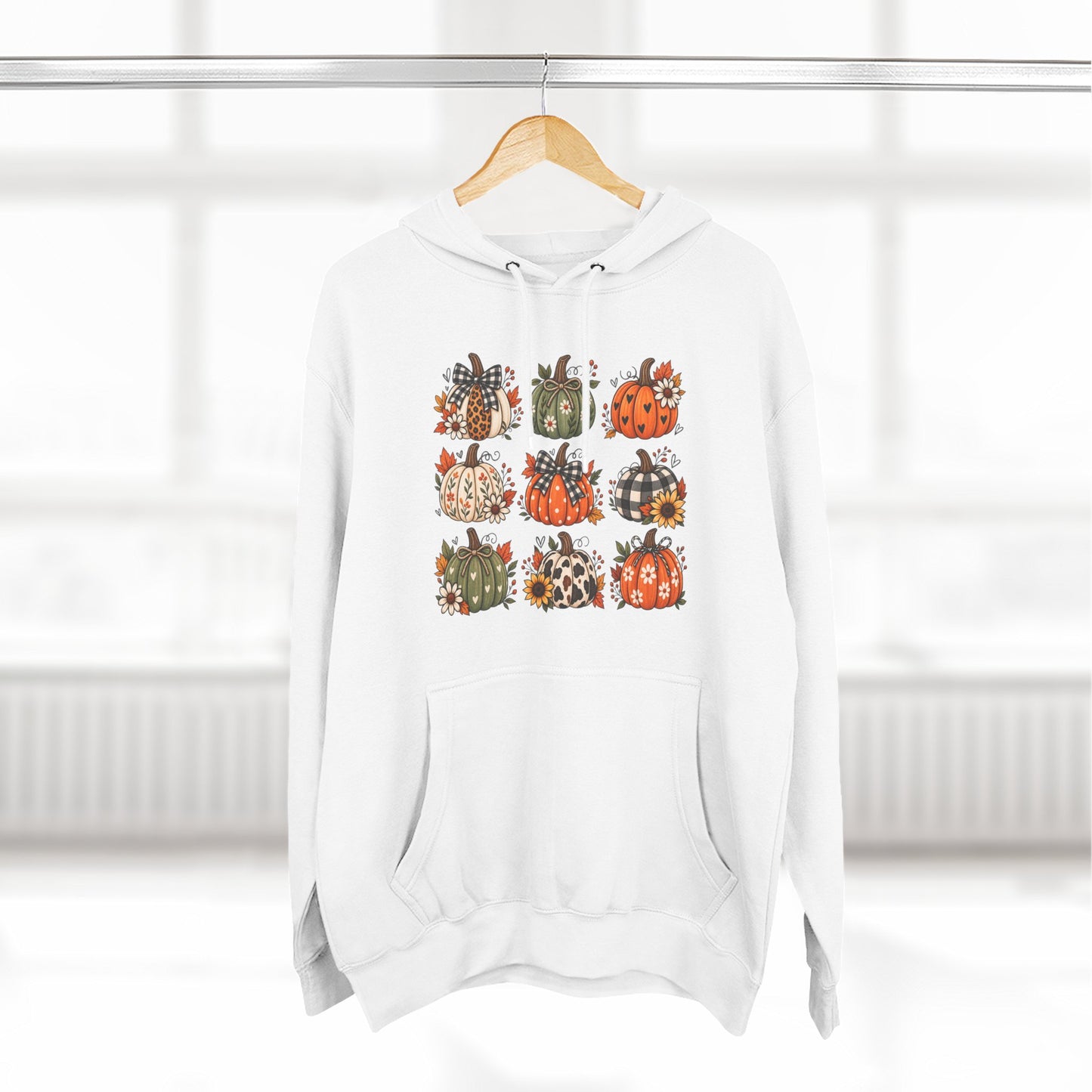 Pumpkin Patch Panel Hoodie — Fall Plaid & Floral Pumpkin Design