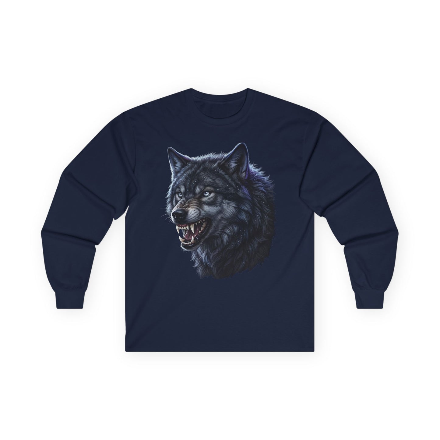 Black Wolf Head Long Sleeve Tee — Fierce Wildlife Graphic Shirt