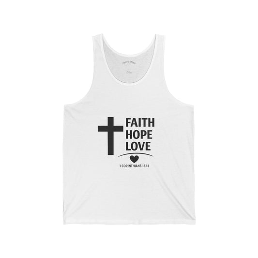 Faith Hope Love Tank Top — Christian Cross Scripture 1 Corinthians 13:13 Spiritual Graphic Tank